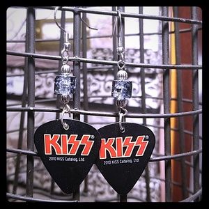 Repurposed Kiss Rock Band Guitar Pick Earrings